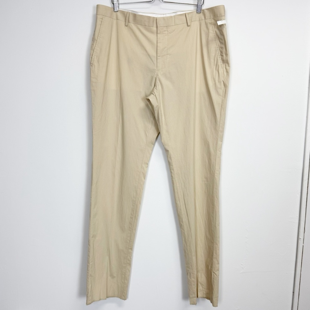 Nordstrom Pants Mens 40W Beige Trim Fit Flat Front Dress Casual Stretch Cotton